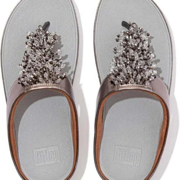 Women's Beaded Toe-Post Sandals Faux Leather 10 Inch Heel Comfort - Picture 3 of 4